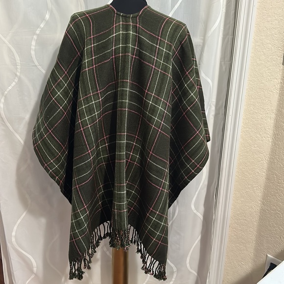 Olive Green & Pink Plaid Reversible Wrap, OS - Picture 3 of 6